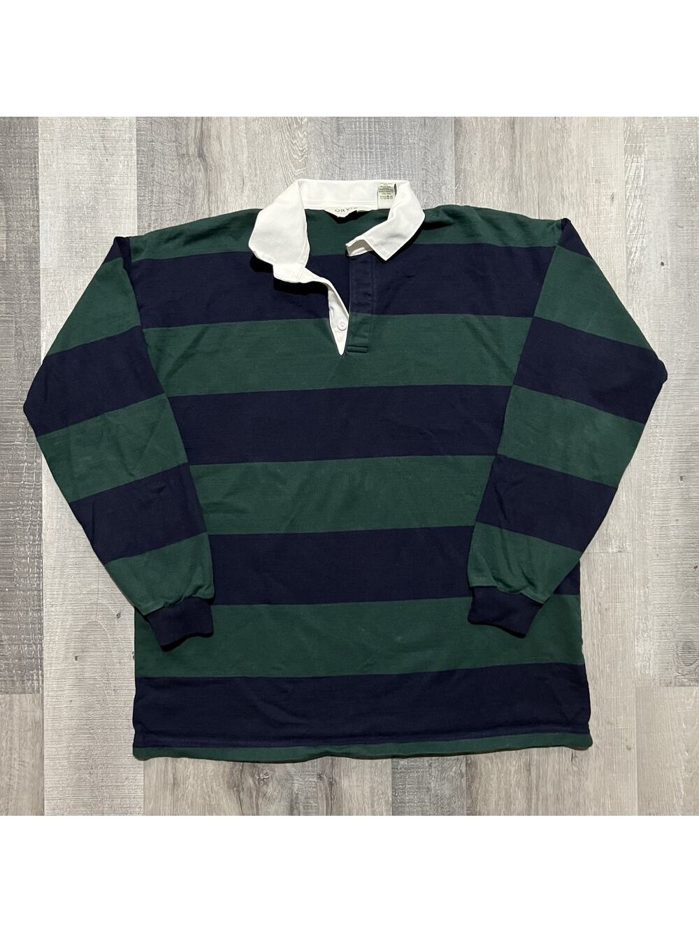 Vintage Orvis Heavy Cotton Rugby Polo Shirt 90s Blue/Green Striped Mens Size XL